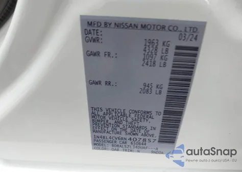 2024 Nissan Altima Sr Fwd z USA, uszkodzony, nr VIN 1N4BL4CV6RN407857